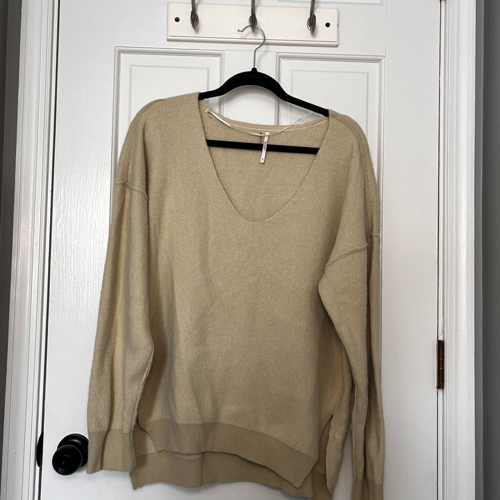 Free People Cream Scoop Neck Sweater
